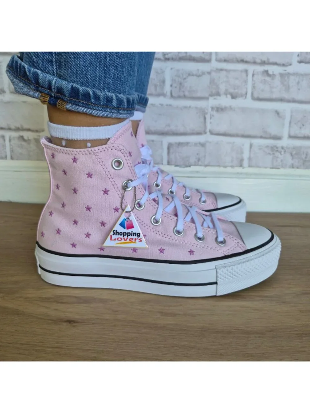 ⭐Converse CTAS Lift Hi Embroidered Stars 7.5 Women's Shoes Sneakers Pink A17791C - Picture 3 of 11